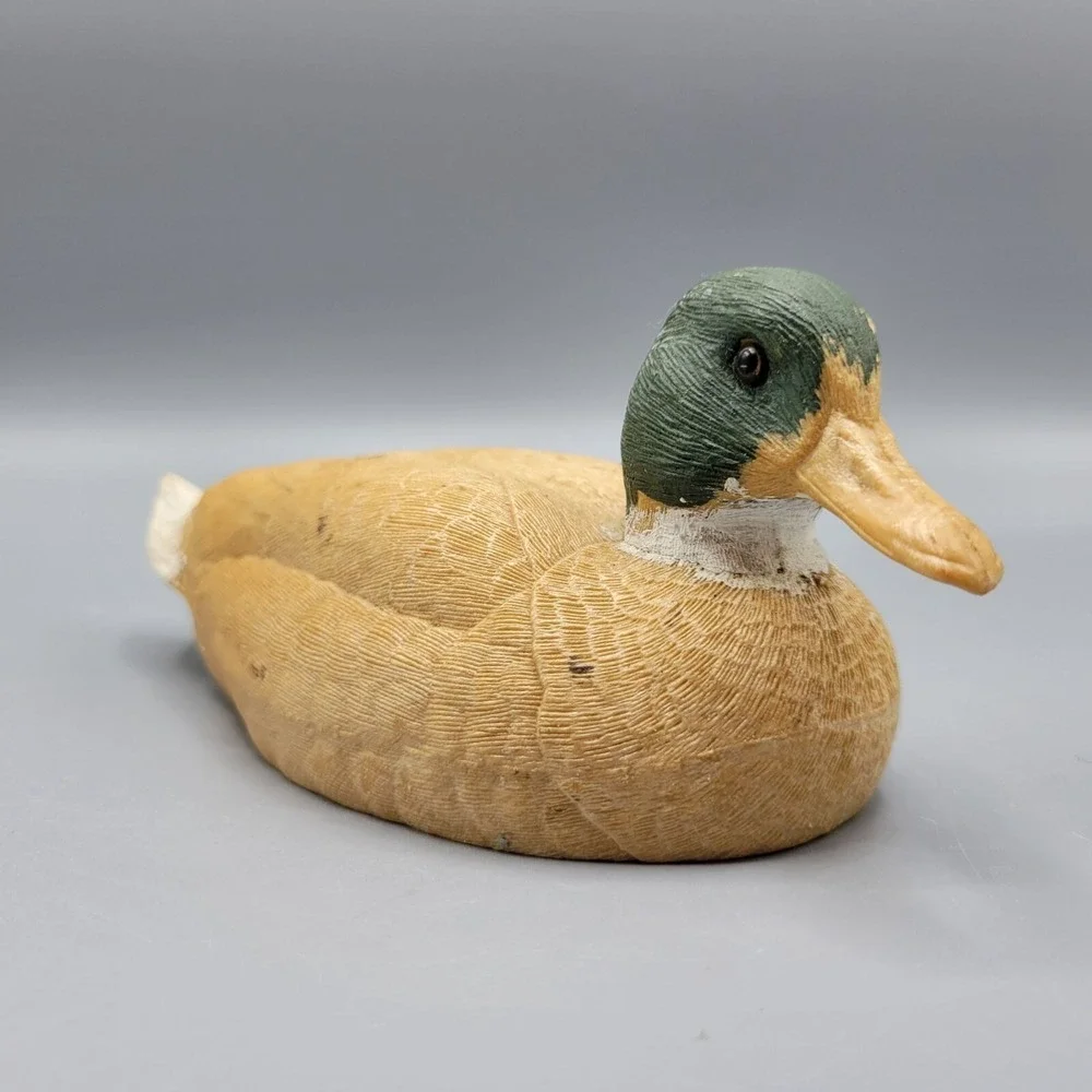 Vintage Plastic Duck Decoy Figurine Green Head Brown Body Collectible 3